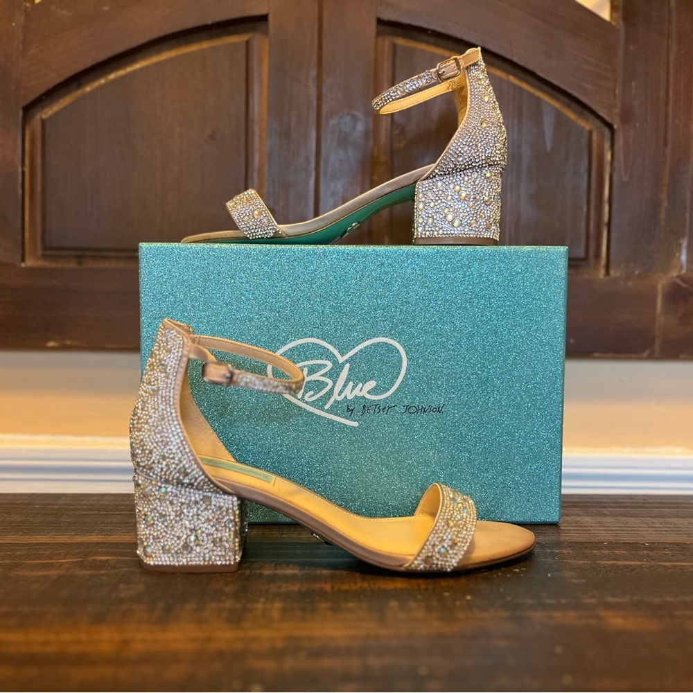 Blue by Betsey Johnson Rhinestone champagne heels